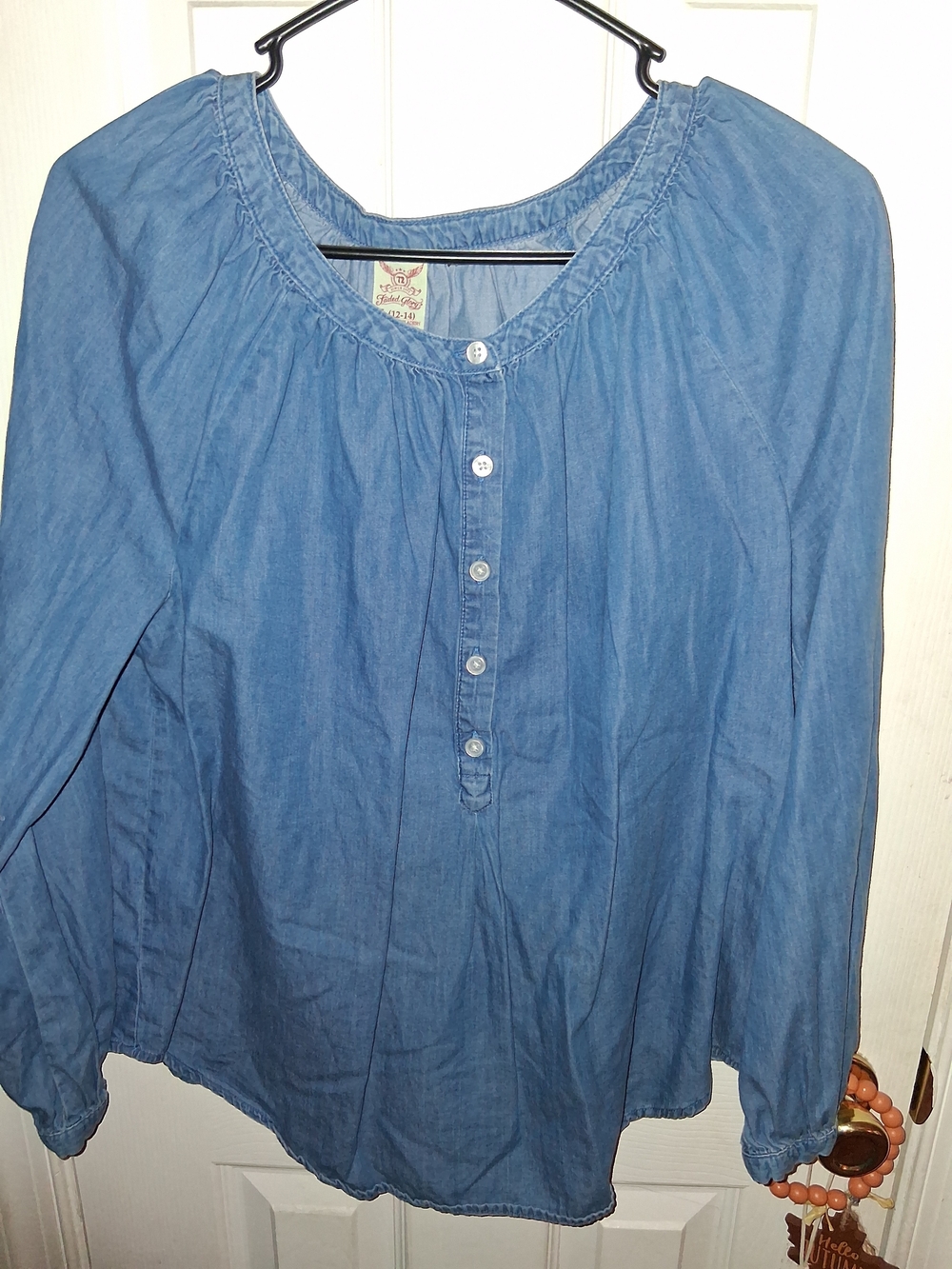 Faded Glory Blue Chambray Button Henley Blouse
